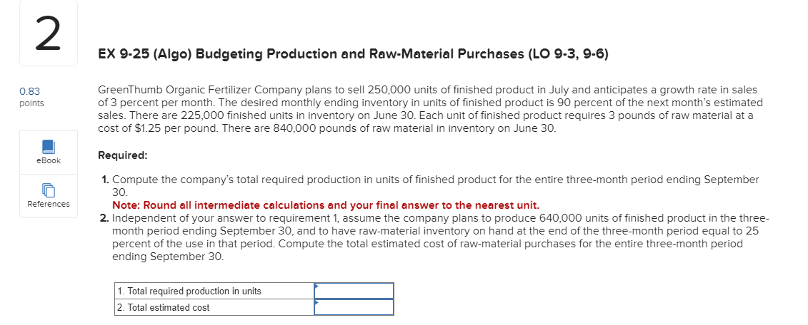  EX 9-25(Algo) Budgeting Production and Raw-Material Purchases (LO 9-3,9-6) GreenThumb Organic