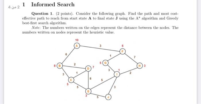  Question 1. (2 points). Consider the following graph. Find the path