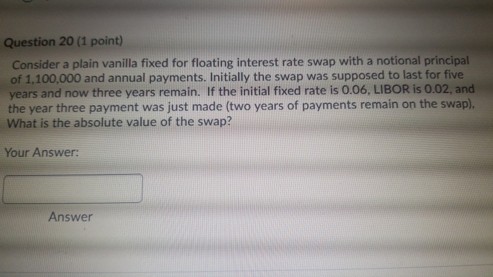 Question 20 (1 point) Consider a plain vanilla fixed for floating