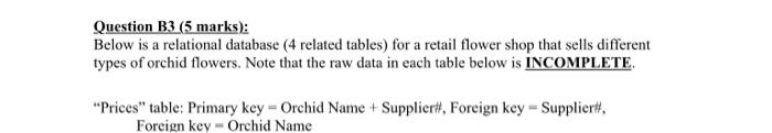  Question B3 (5 marks): Below is a relational database (4 related