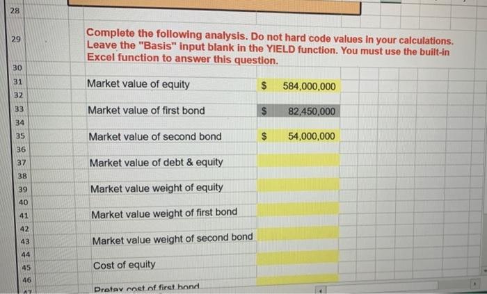 excel function to answer this question. please answer wirh excel functions column