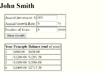 growth of investment in a table, as illustrated below. The program needs