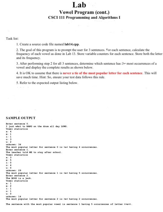  Vowel Program (cont.) CSCI 111 Programming and Algorithms I Task list