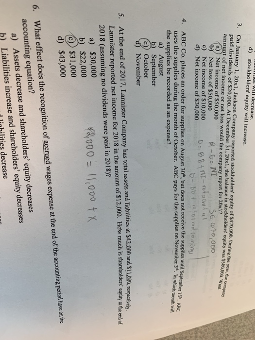  U LICS Will decrease. d) stockholders' equity will increase. 3. 4.