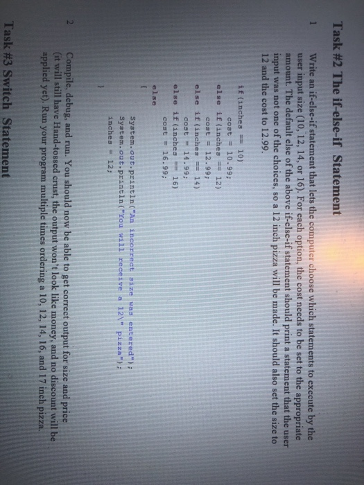  Task #2 The if-else-if Statement 1 Write an if-else-if statement that