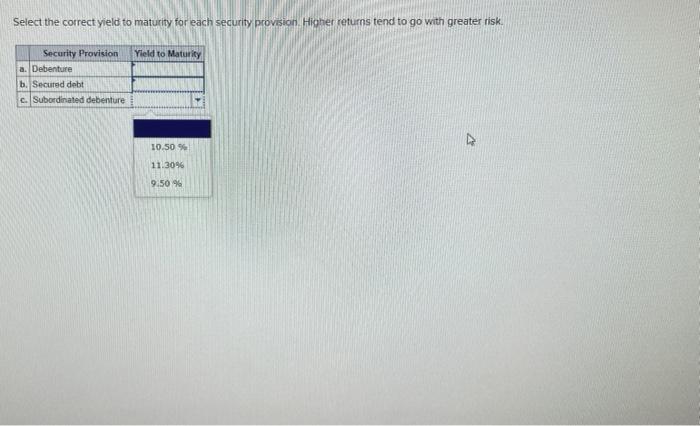 maturity for each security provision. Higher returns tend to go with greater