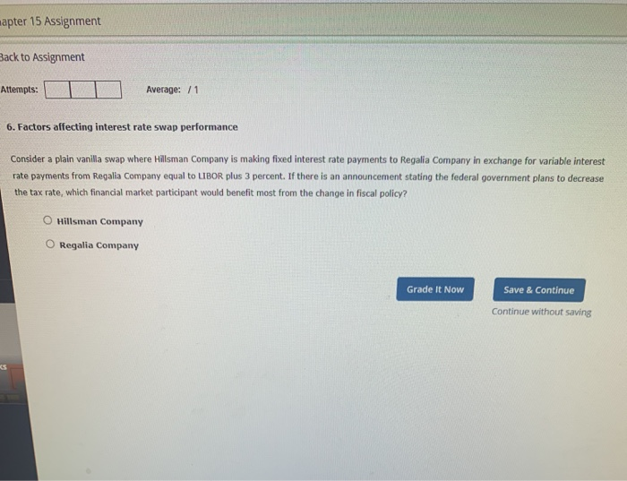  apter 15 Assignment Back to Assignment Attempts: Average: /1 6. Factors