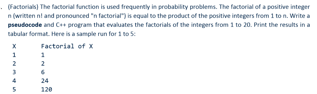 Factorials) The factorial function is used frequently in probability problems. The