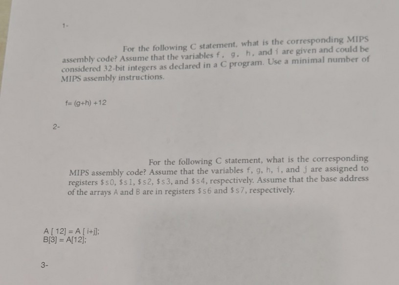 in MIPS ASSEMBLY 1- For the following C statement, what is the