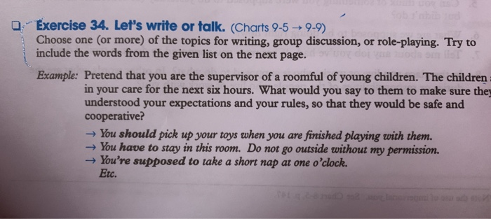  Q Exercise 34. Let's write or talk. (Charts 9- 5 9-9)