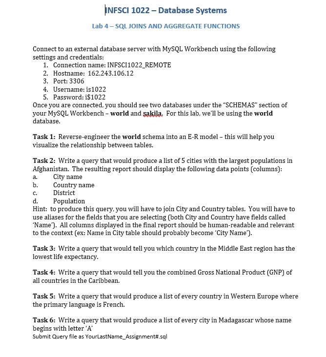  DATABASE DOESN'T EXIST SO DON'T WORRY IF YOU CANNOT CONNECT*** NFSCI