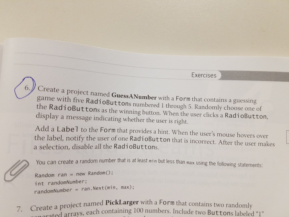 C# programming Exercises 6.) Create a project named Guess AVumber with a