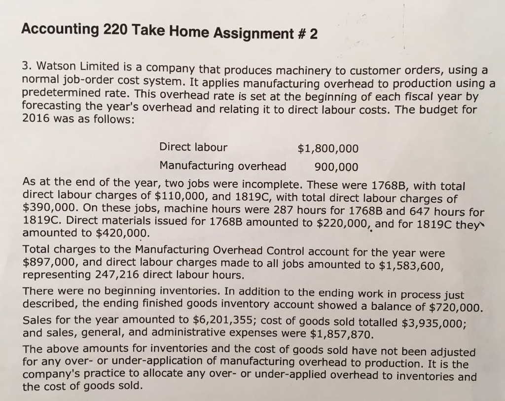 1. calculate the under-or over-applied manufacturing overhead for 2016 2. prorate the