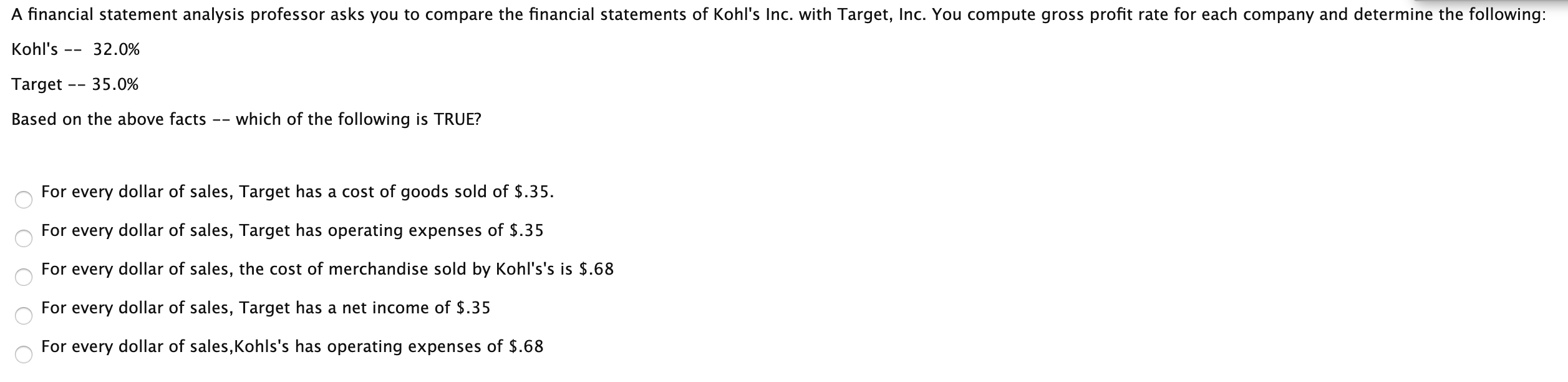 A financial statement analysis professor asks you to compare the financial
