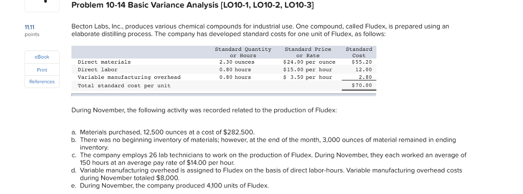  Problem 10-14 Basic Variance Analysis [LO10-1, LO10-2, LO10-3] Becton Labs, Inc.,