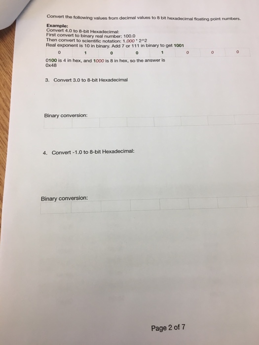  Convert the following values from decimal values to B bit hexadecimal