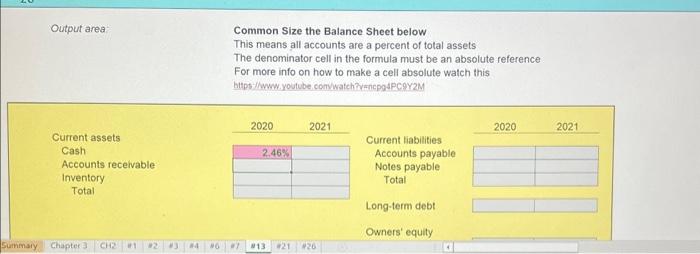 Output area Common Size the Balance Sheet below This means all accounts