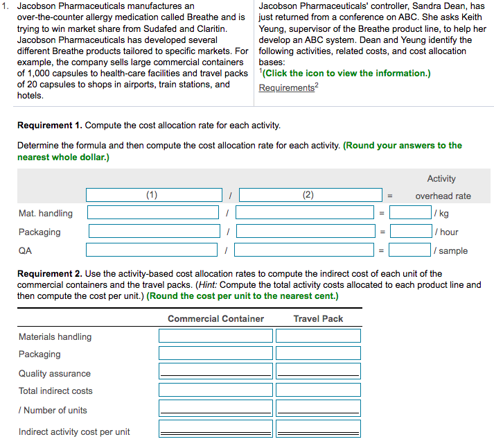 Quantity of Activity Costs Base Allocation Base $ 195,000 kilograms 15,000 kg