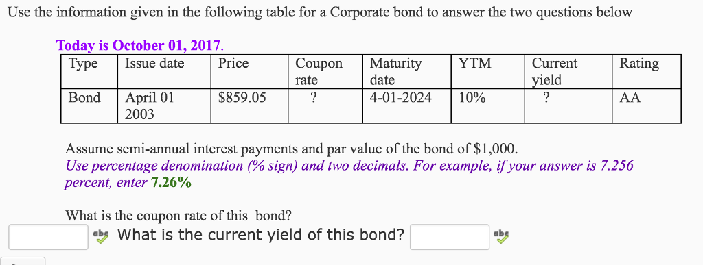 Use the information given in the following table for a Corporate