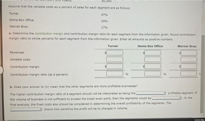 business segments for Time Warner, Inc., for a recent year follow. Each