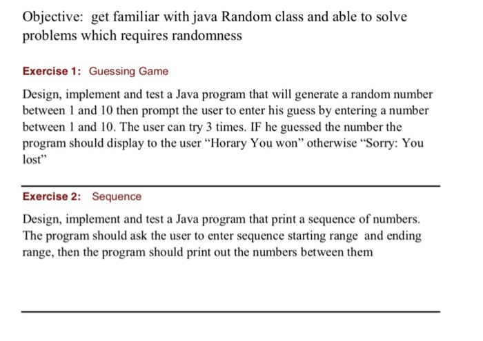  I want java code for this 2 questions Objective: get familiar