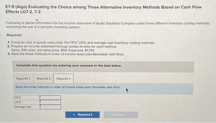 income statement of Audio Solutions Company under three different inventory costing methods.