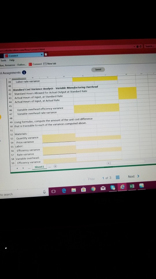 vartlances and the impact of those varlances on unrt costs Use the