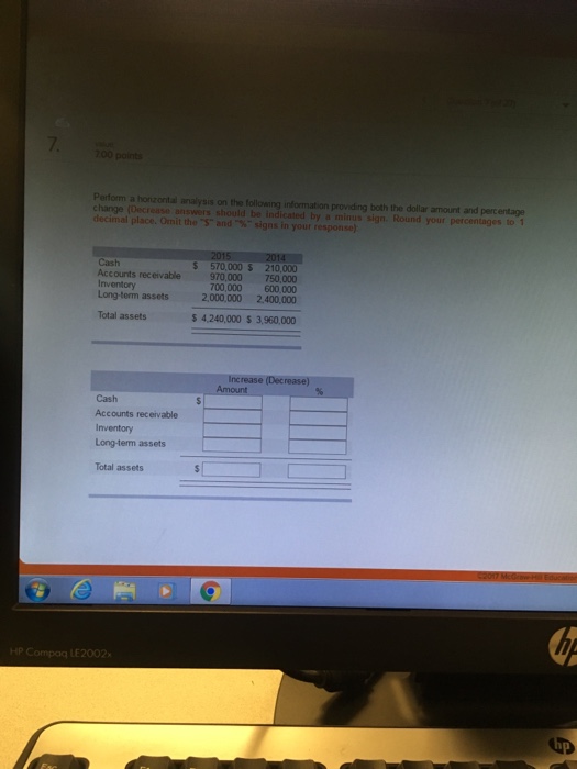  Perform a horizontal analysis on the following information providing both the