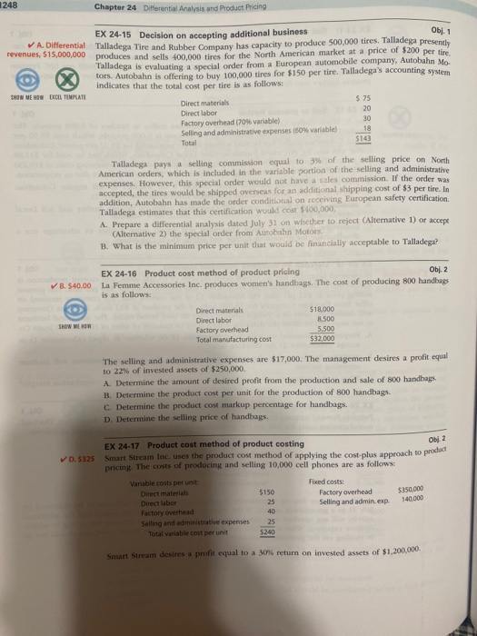  1248 Chapter 24 Differential Analysis and Product Pricing Obj. 1 V
