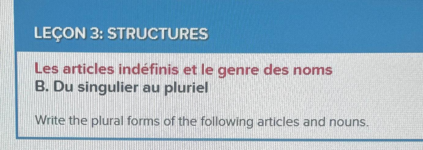  LEON 3: STRUCTURES Les articles indfinis et le genre des noms