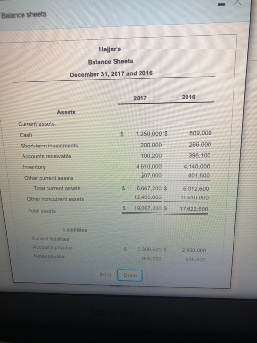 the balance sheets.) Compute the following: a. The rate of inventory turnover