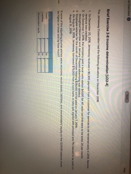sign. Enter the net change on the accounting equation.) 2 Brief Exercise