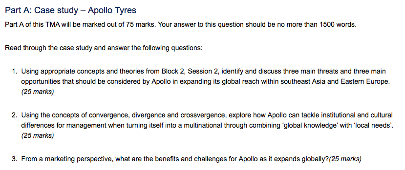  Part A: Case study - Apollo Tyres Part A of this