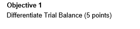 Objective 1 Differentiate Trial Balance (5 points)