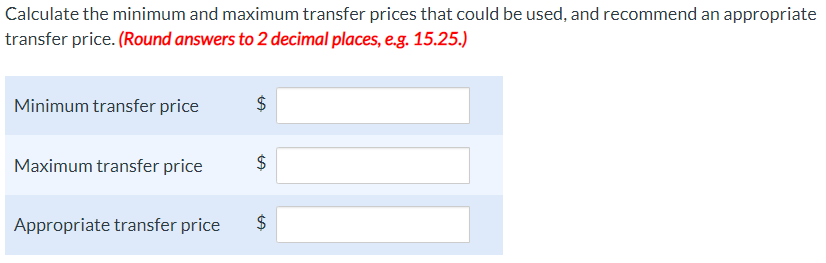 transferring) Negotiated transfer price: minimum transfer price formula used internally Minimum by