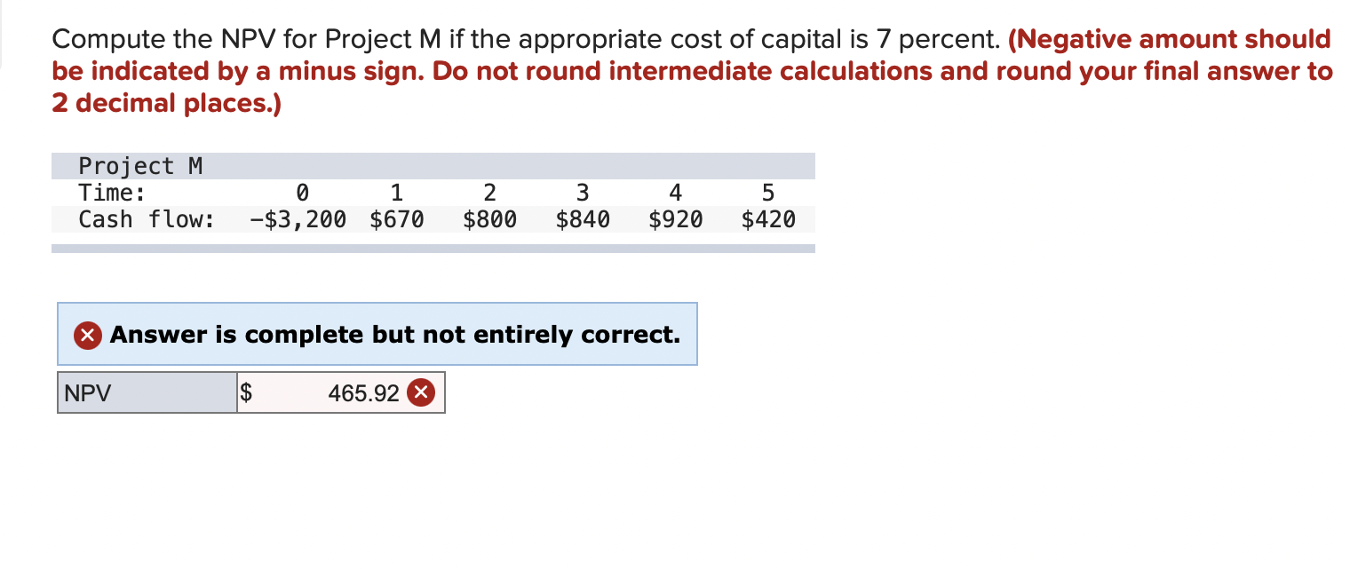  Compute the NPV for Project M if the appropriate cost of