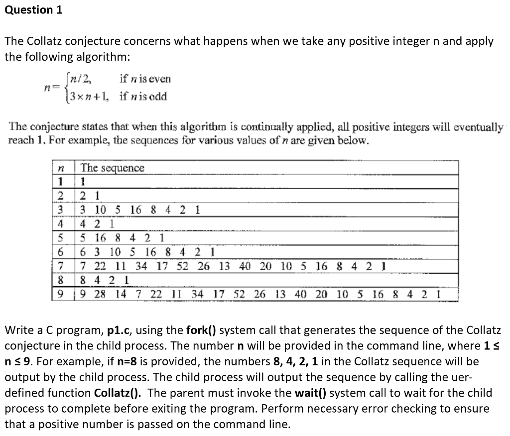  Question 1 The Collatz conjecture concerns what happens when we take