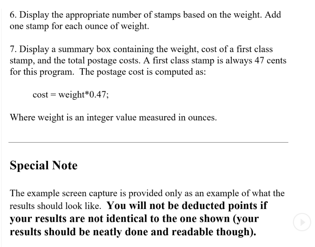 stamp is 47 cents A summary box is shown near the bottom
