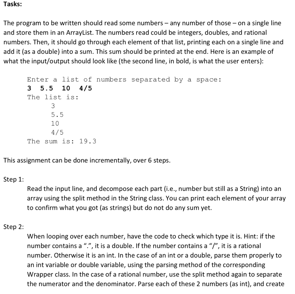  The program to be written should read some numbers any number