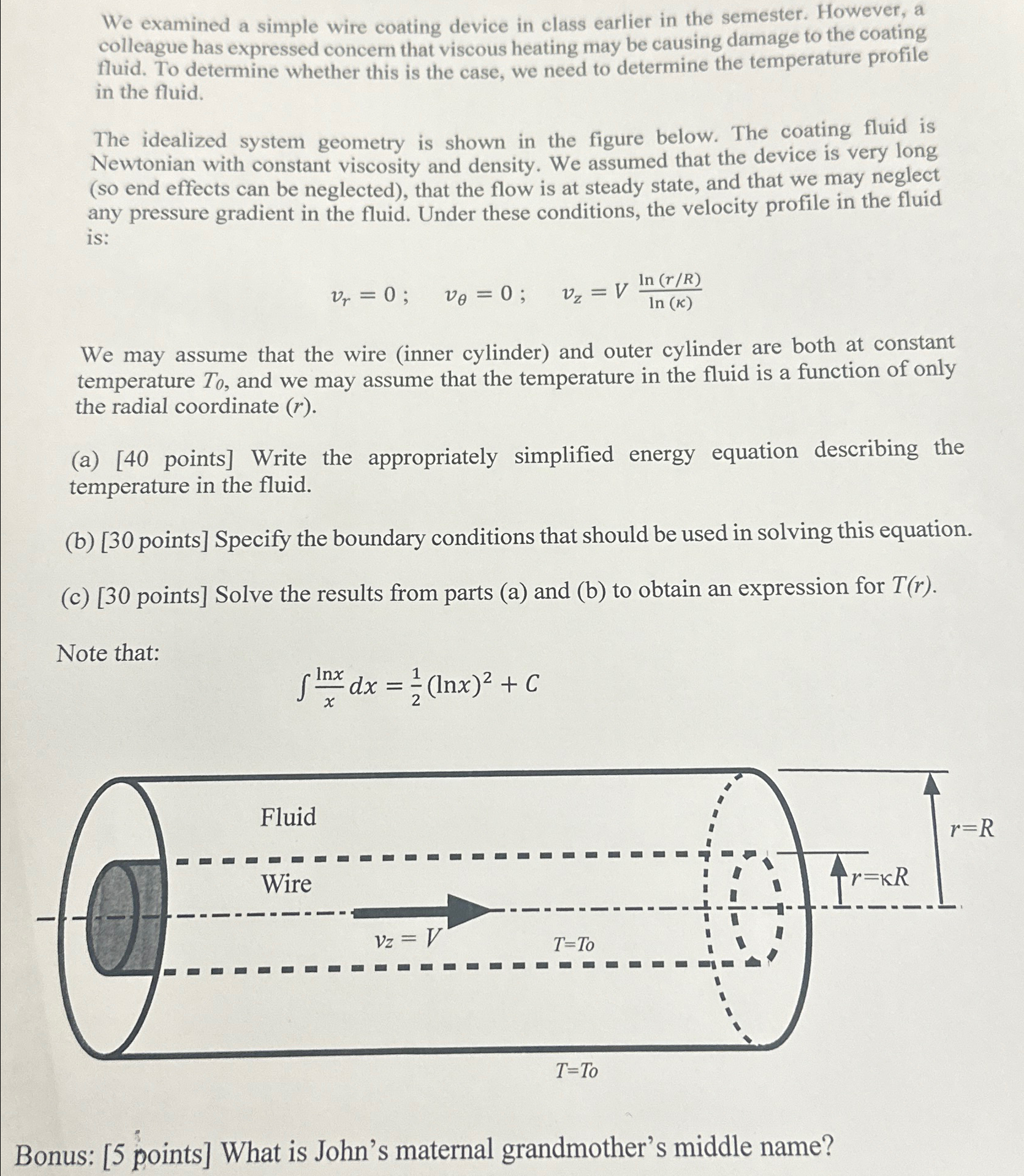  We examined a simple wire coating device in class earlier in