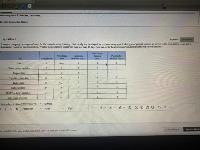  Remaining Time: 37 minutes, 23 seconds Question Completion Status: QUESTION 1