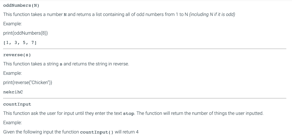 four functions each will make use of a loop The following describes