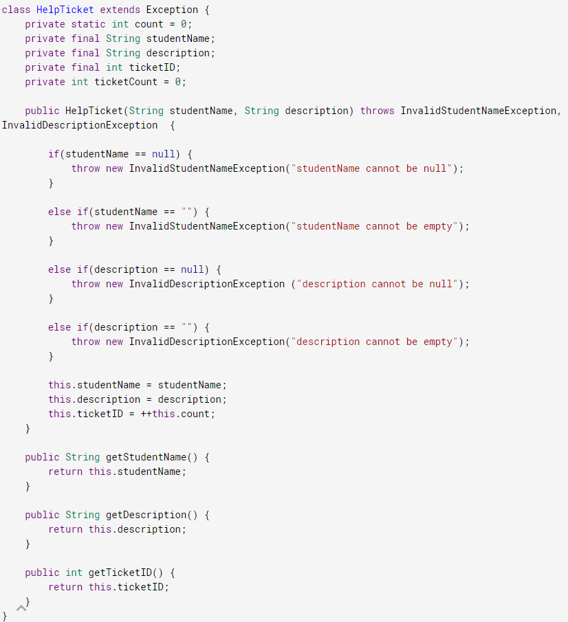 exception classes both have a no-parameter constructor, which just calls the corresponding
