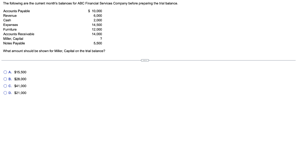 Need answered asap please. What amount should be shown for Miller, Capital