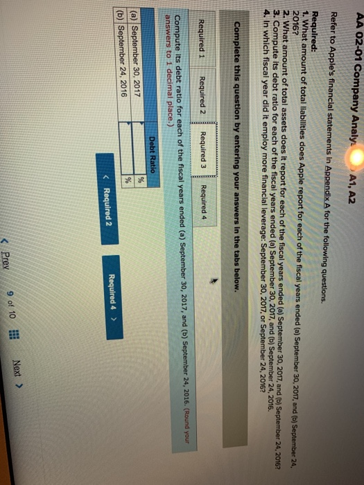 AA 02-01 Company Analysis LO A1, A2 Refer to Apple's financial statements