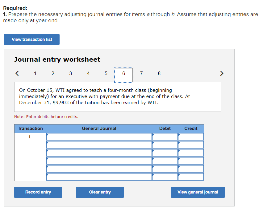 descriptions of items a through h that require adjusting entries on December