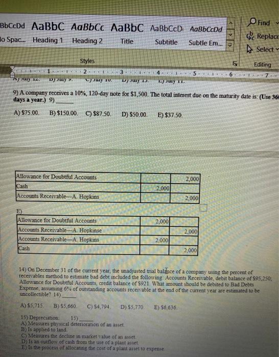 information is available for Birch Company at December 31: Money market fund