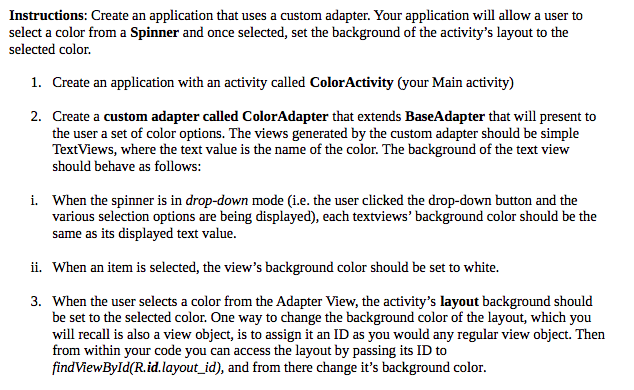  For my lab I need to create a custom adapter that