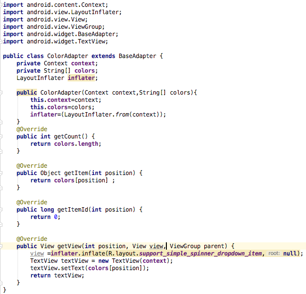 extends the baseAdapter and is used for a spinner. I created a