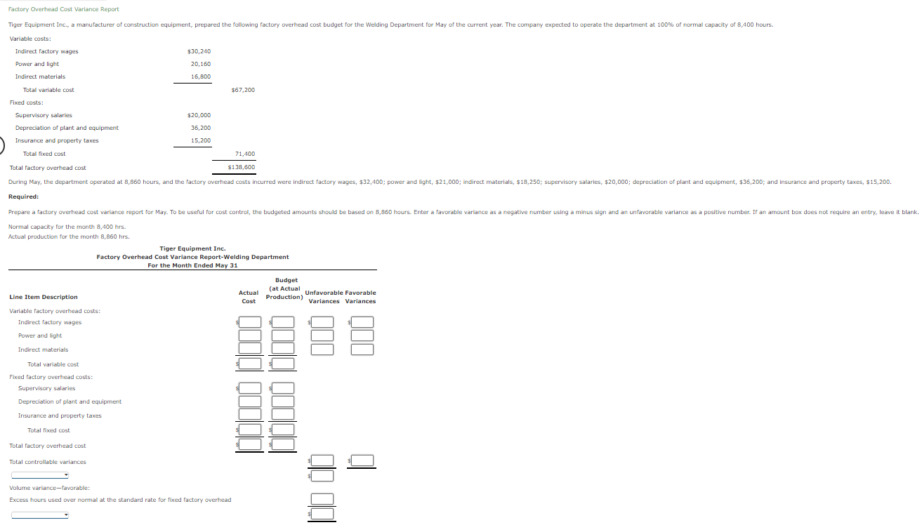 Required: Normal capacity for the month 8,400 hrs